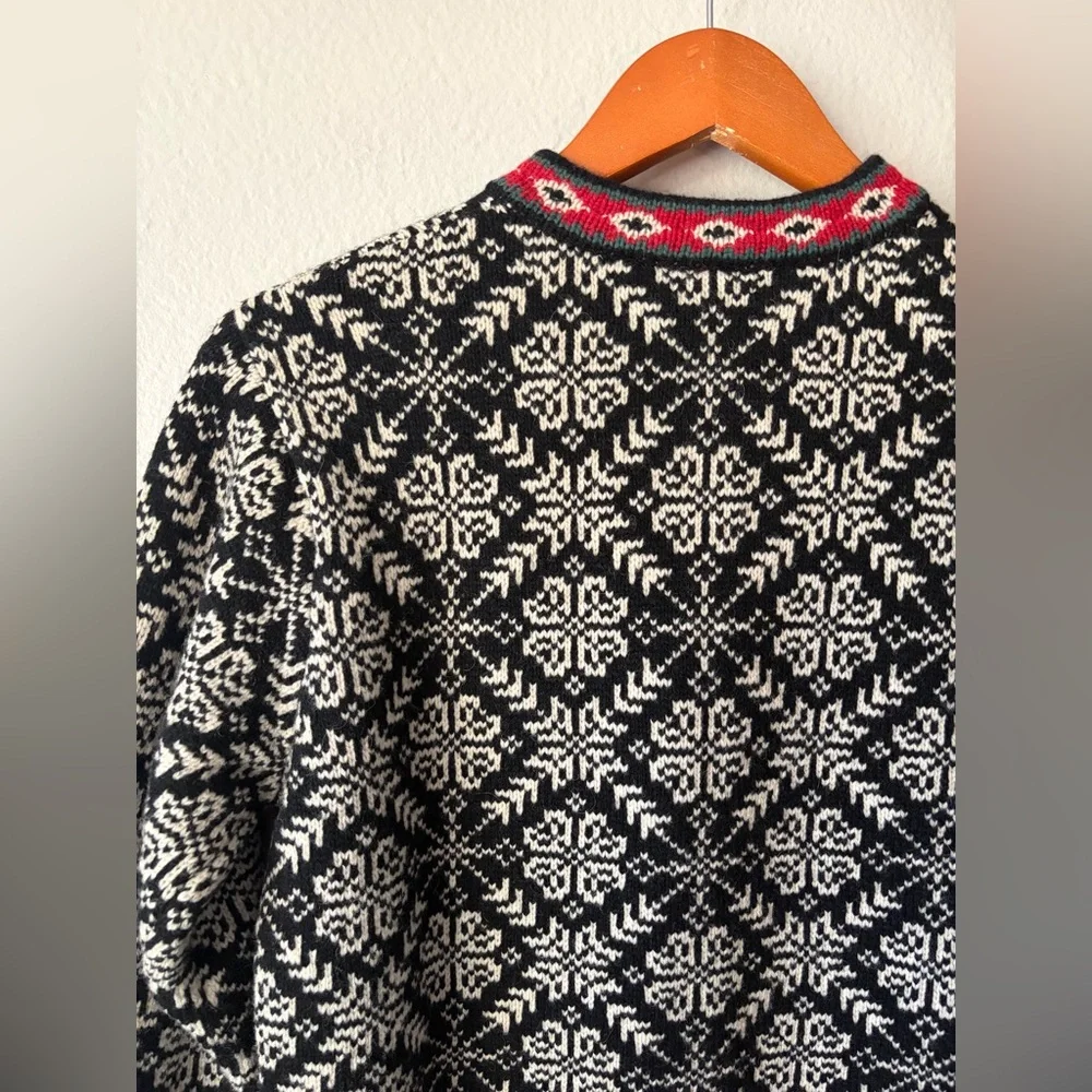 LL Bean Vintage 100% Merino Lambswool Nordic Print Cardigan Sweater Women Small